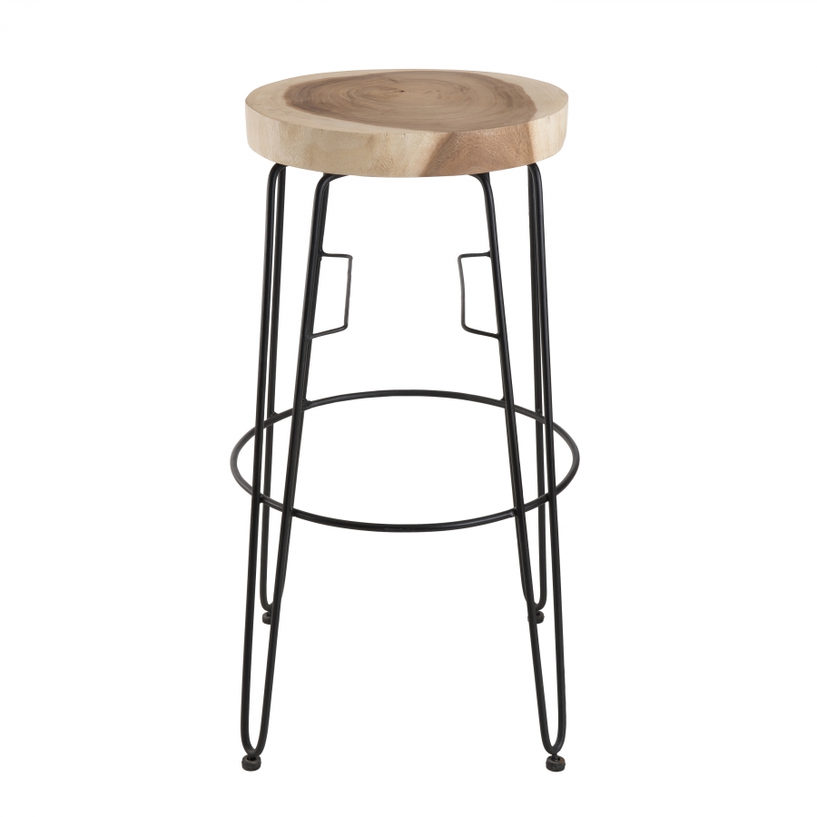 Lot de 2 tabourets de bar rond nature Mungur pieds métal - DPI Import