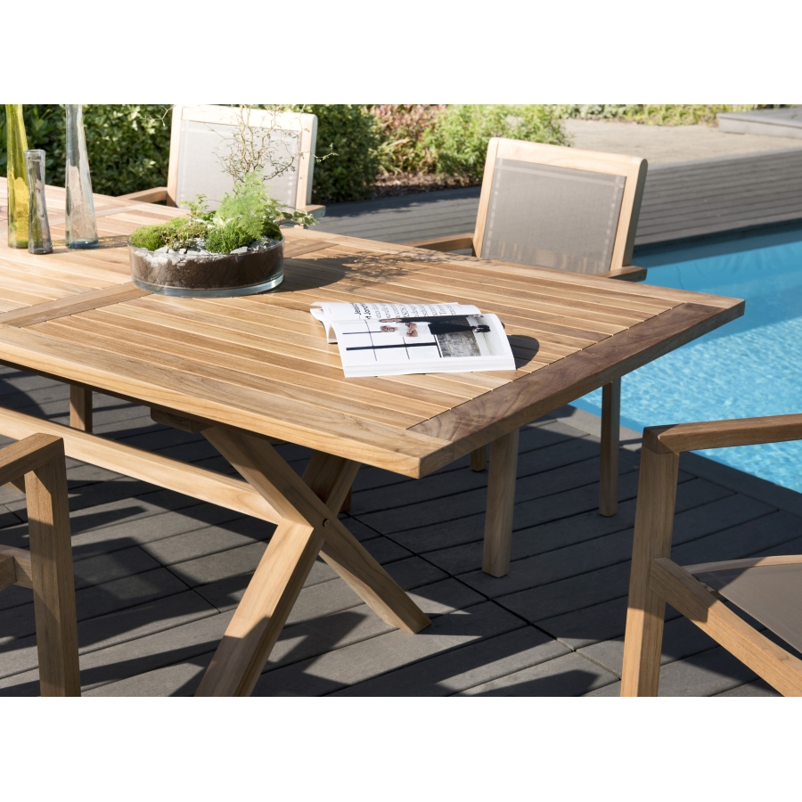 Table de jardin rectangulaire et extensible en teck 8/10 pers - Fun